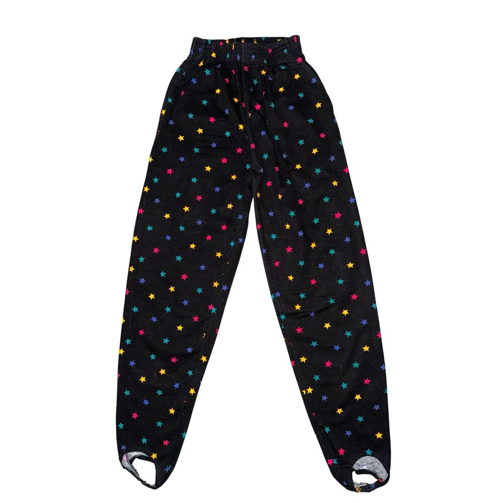 NWT 90s Michael Carrie Argyle Electric Stirrup Pants black multicolor star Small
